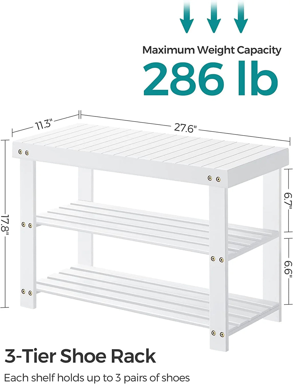 White 3-Tier Bamboo Shoe Rack Bench J376664