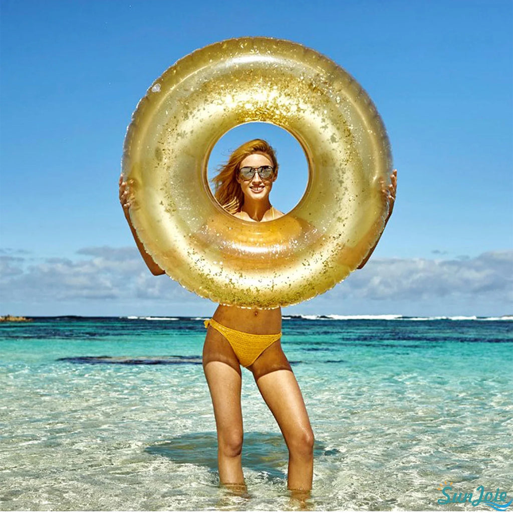 48 Inches Gold Inflatable Tube Swim Ring Pool Float L977