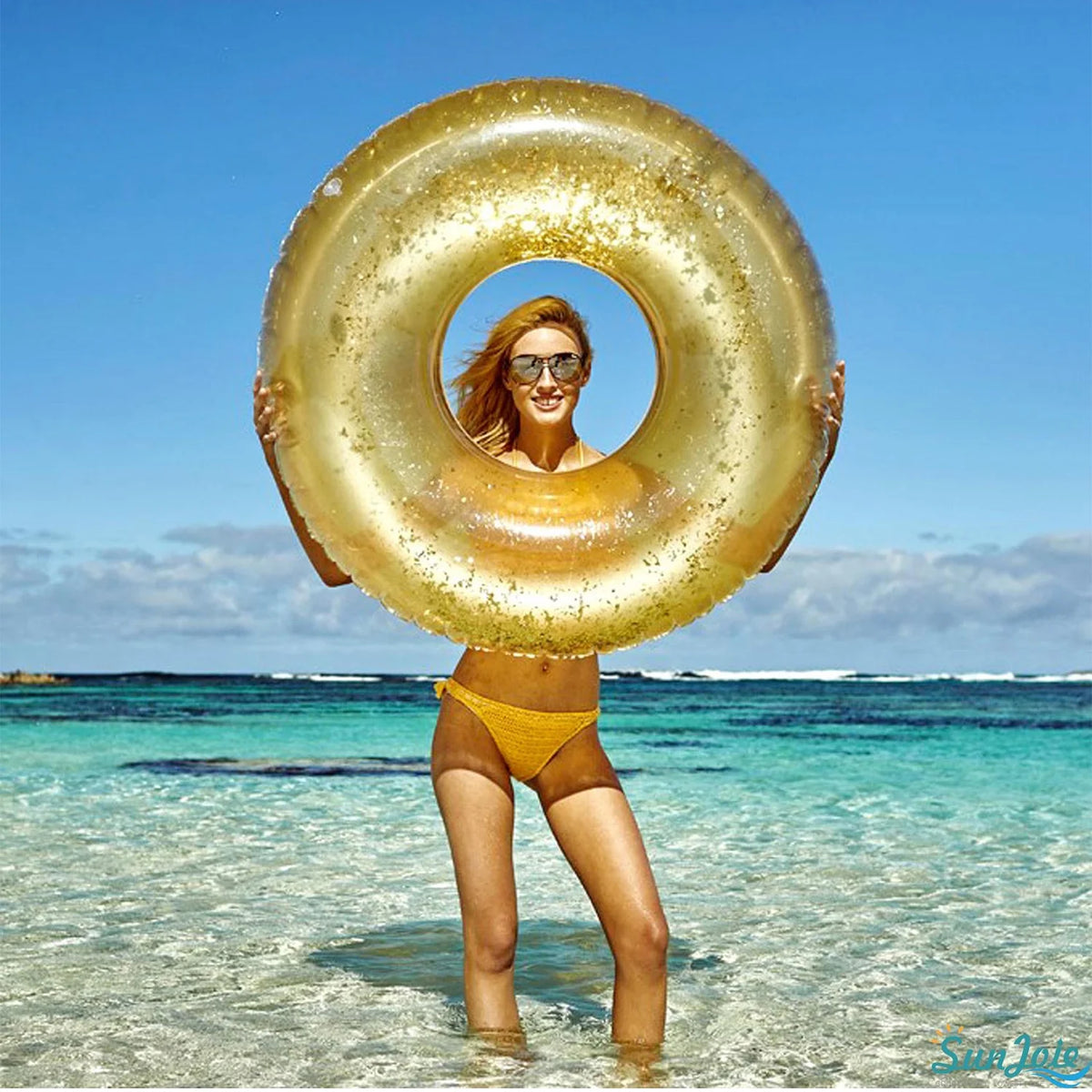 48 Inches Gold Inflatable Tube Swim Ring Pool Float L977