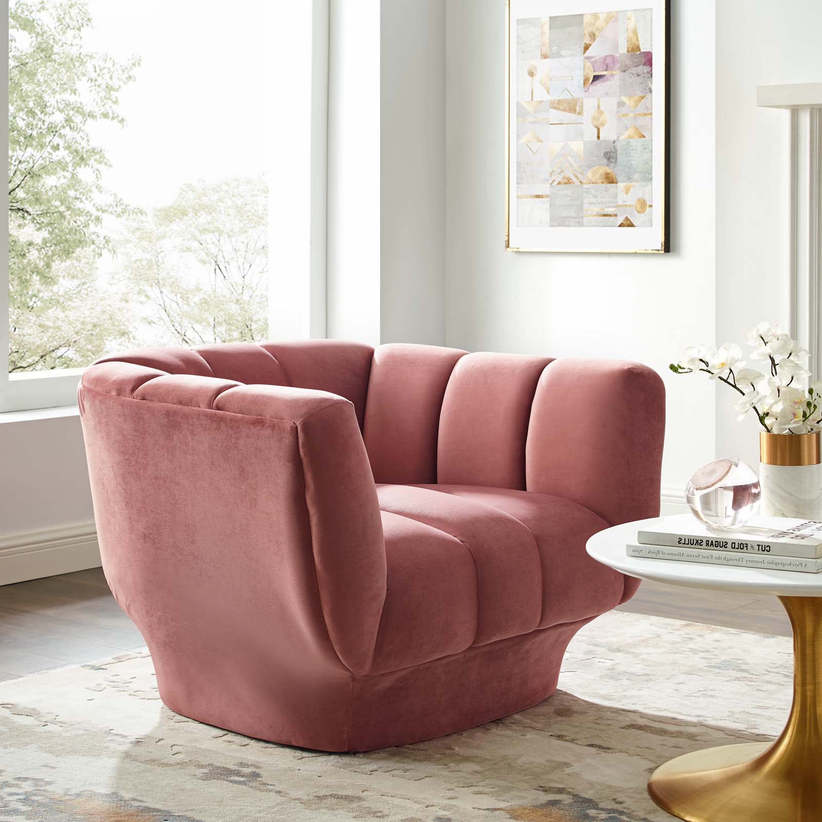Pink Velvet Accent Side Chair Z879230