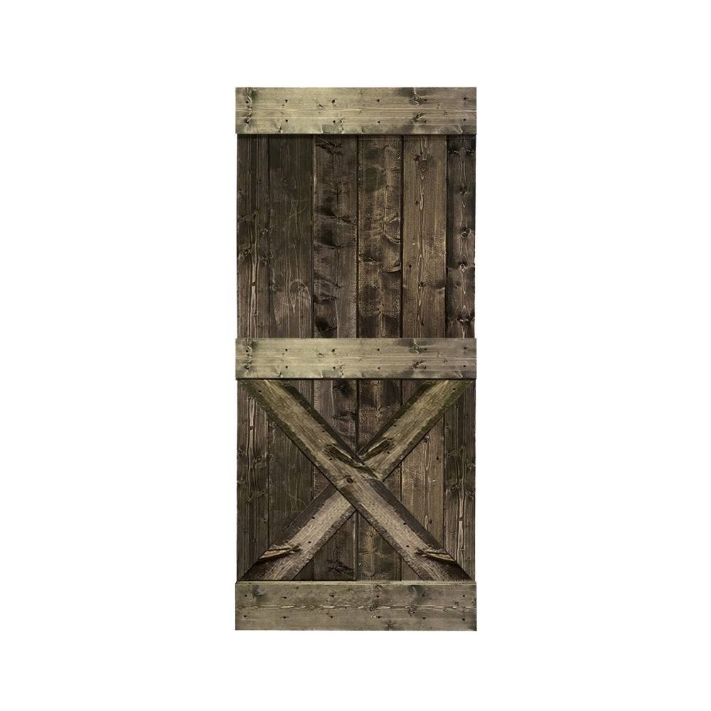 Charcoal Black Stained Solid Knotty Pine Wood Interior Sliding Barn Door Slab T9802