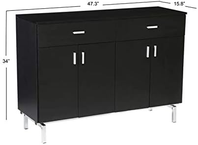 Black and Chrome Wood 2-Drawer Buffet Server N364976