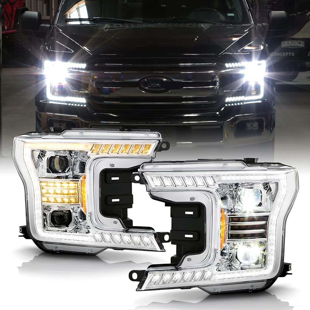 Chrome LED Tube Projector Headlights Set Left+Right H715