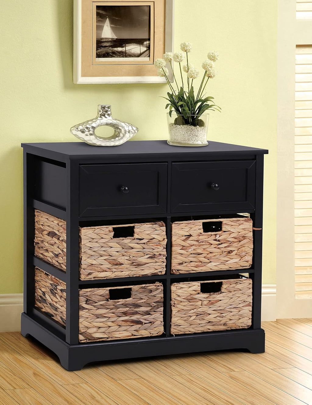 Black Storage Cabinet with 2 Drawers & 4 Removable Baskets A340760