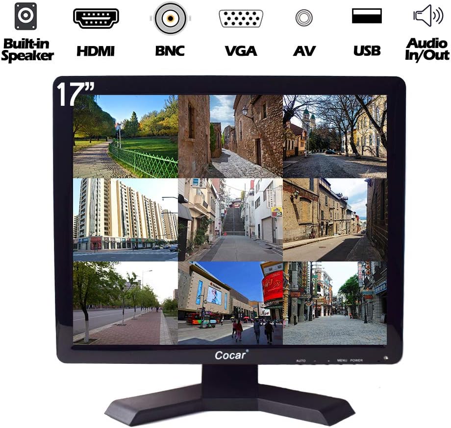 17 inch CCTV Monitor with VGA HDMI AV BNC Audio Ports Built-in Speaker 4:3 HD Display LCD Security Screen Z2891