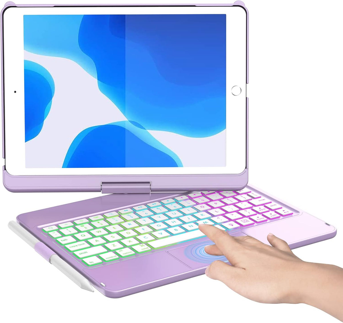 iPad 9th Generation Case with Keyboard and Pencil Holder, Backlit, Touchpad (Purple) E2755