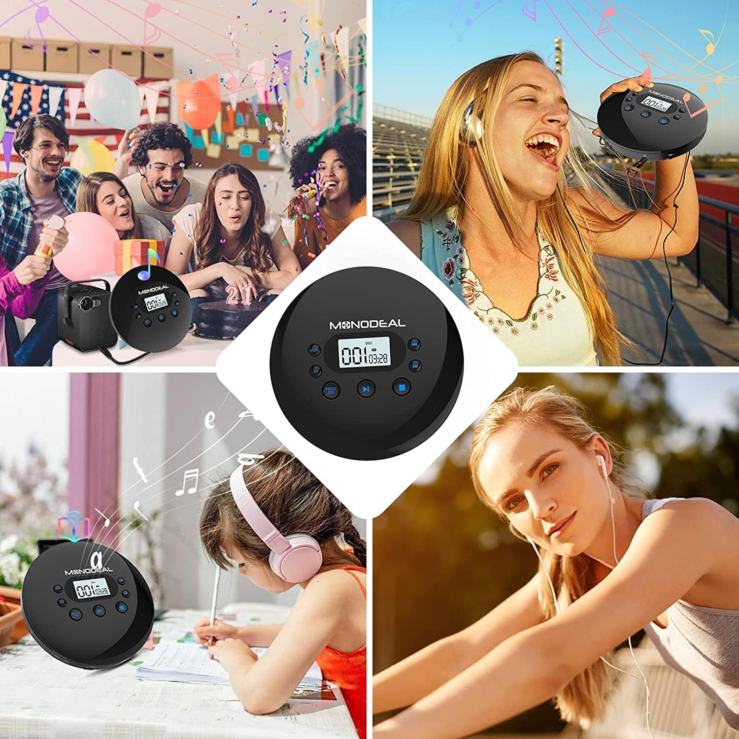 Portable CD Player with FM Transmitter, Anti-Skip Protection, Headphones, Pack of 2 N219493