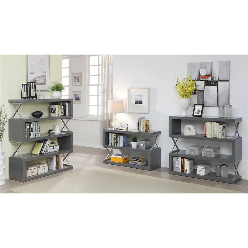 Glossy Gray Contemporary Bookcase N633960