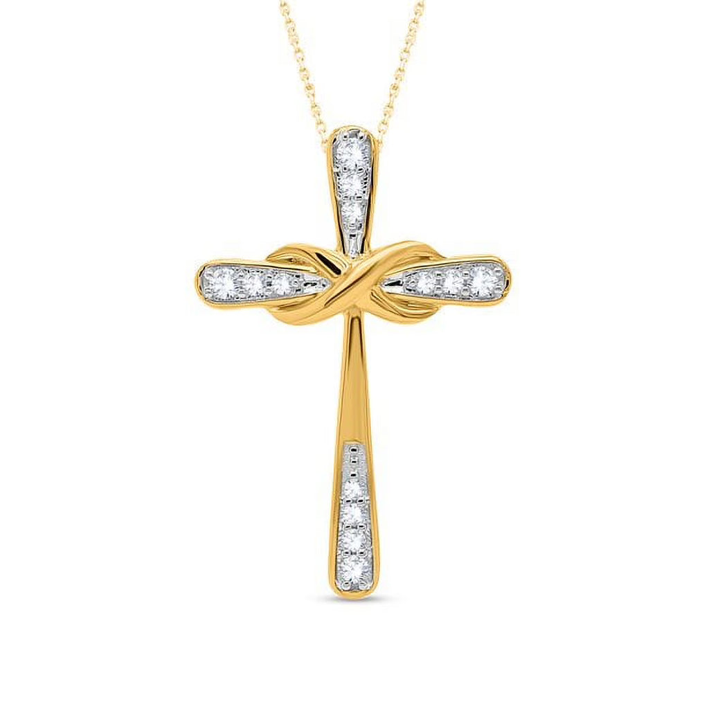 18K Yellow Gold Plated Diamond Cross Pendant Necklace W568