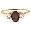 Oval Red Garnet Three-Stone Ring 925 Sterling Silver Band Ring V166