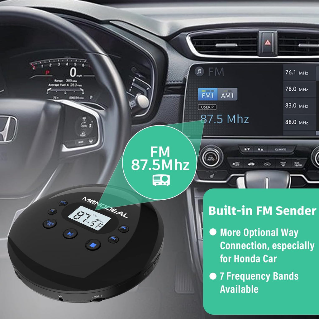 Portable CD Player with FM Transmitter, Anti-Skip Protection, Headphones, Pack of 2 N219493
