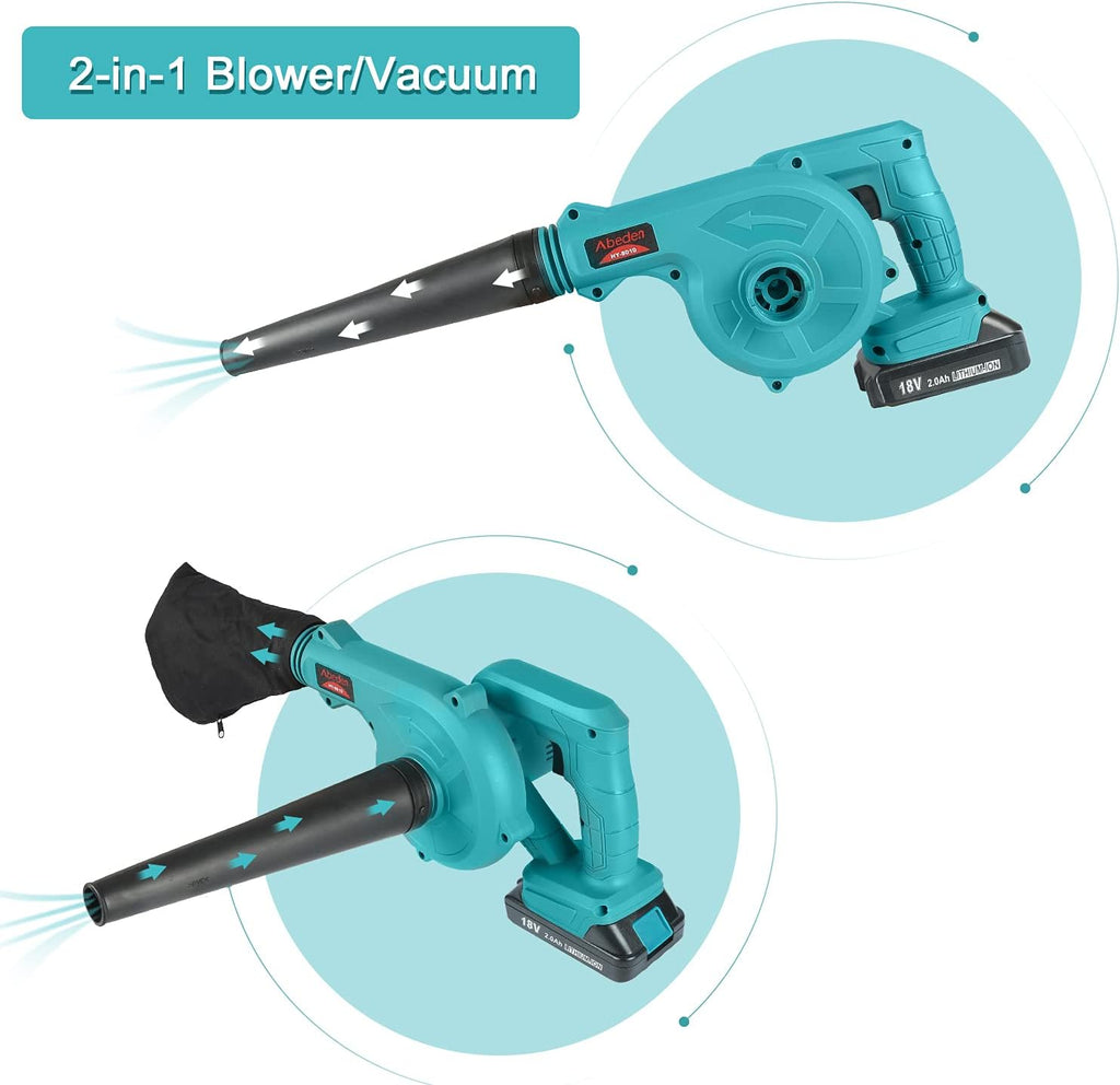 Cordless 2-in-1 Electric Handheld Leaf Blower with 2 Pack 18V 2.0 Ah Lithium Battery N7823