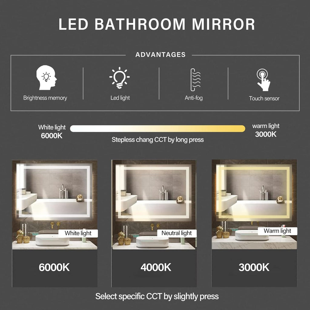 Wall Mounted LED Bathroom Mirror with Anti-Fog N158804