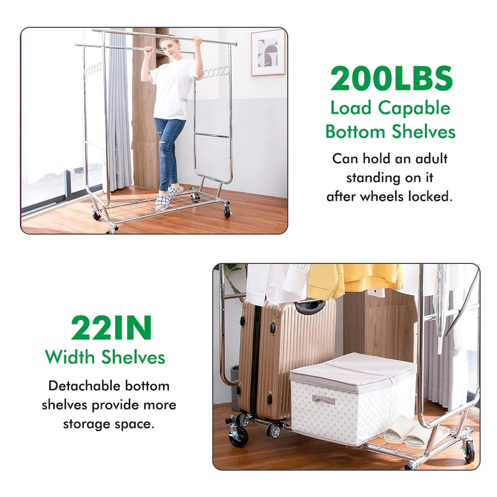 Heavy Duty Garment Rack with Shelves on Wheels K6342
