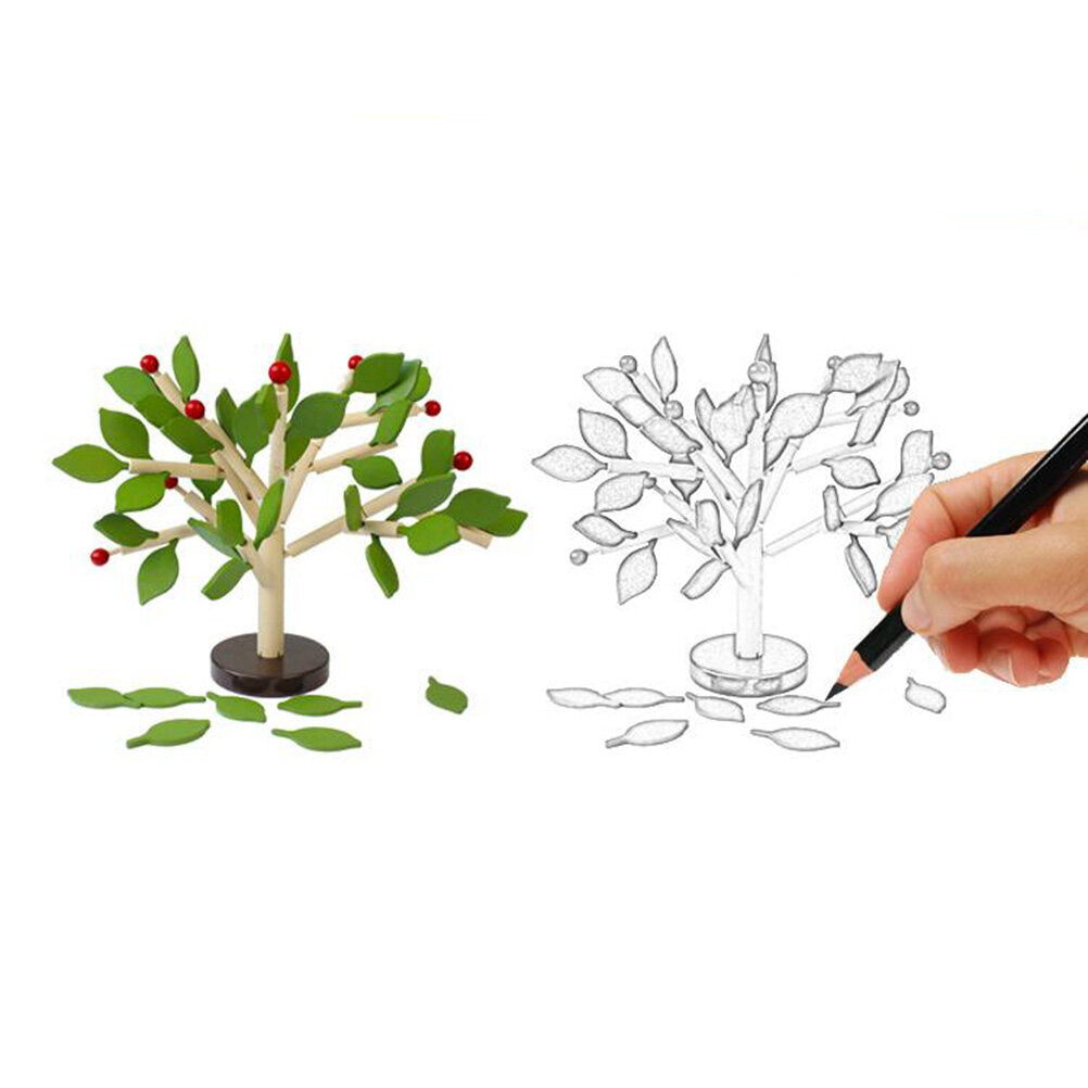 Creative Wooden Tree Blocks with Leaves 3D Building Set Toy J898