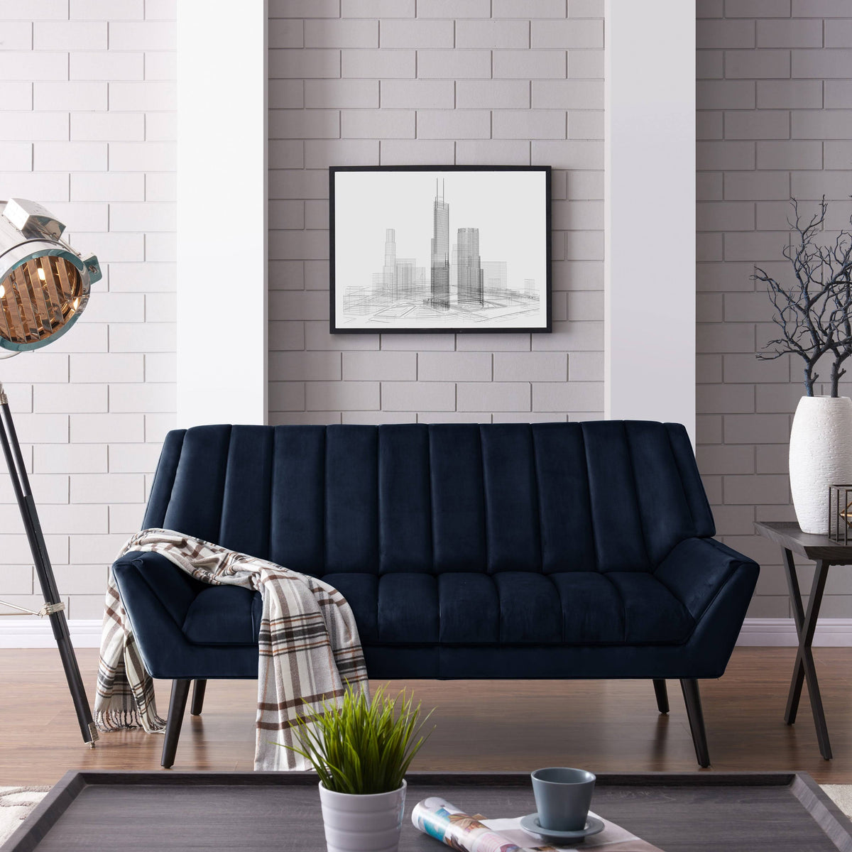 Navy Blue Velvet Sofa O769