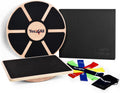 4-in-1 Wooden Wobble Balance Board Set with Balance Pad & Exercise Bands E2561