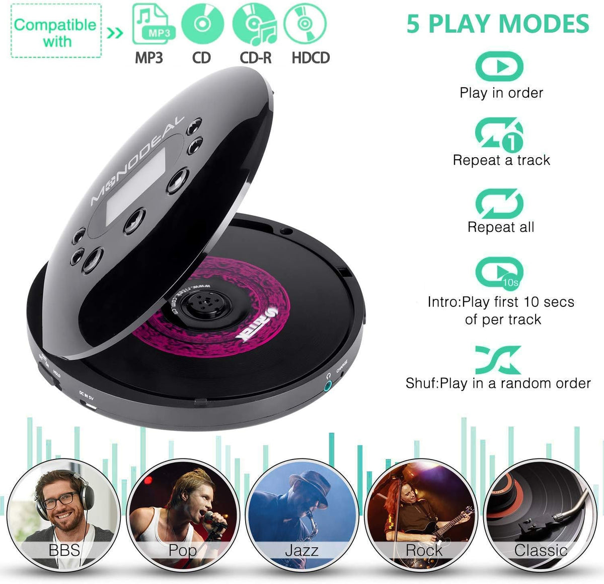 Portable CD Player with Headphones, Anti-Skip, Pack of 2 Z36396