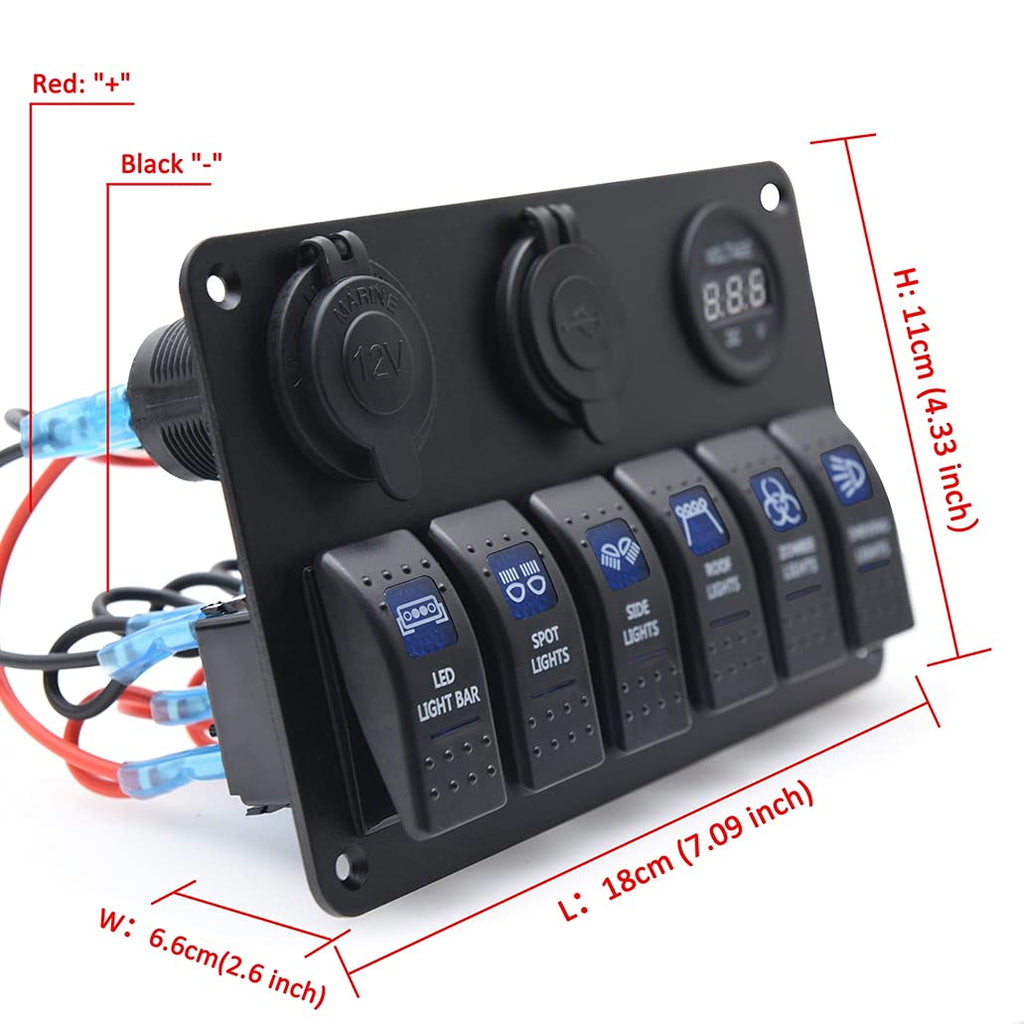 Waterproof Rocker Marine Switch Panel with USB, Blue LED, Pack of 2 A4035