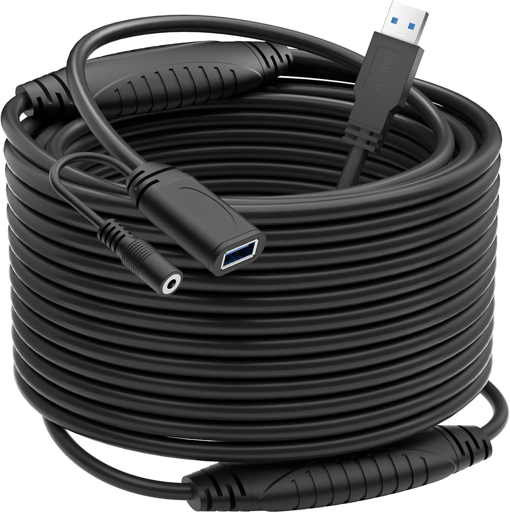 50 Feet Active USB 3.0 Male to Female Extension Cable with Power Adapter Z6378