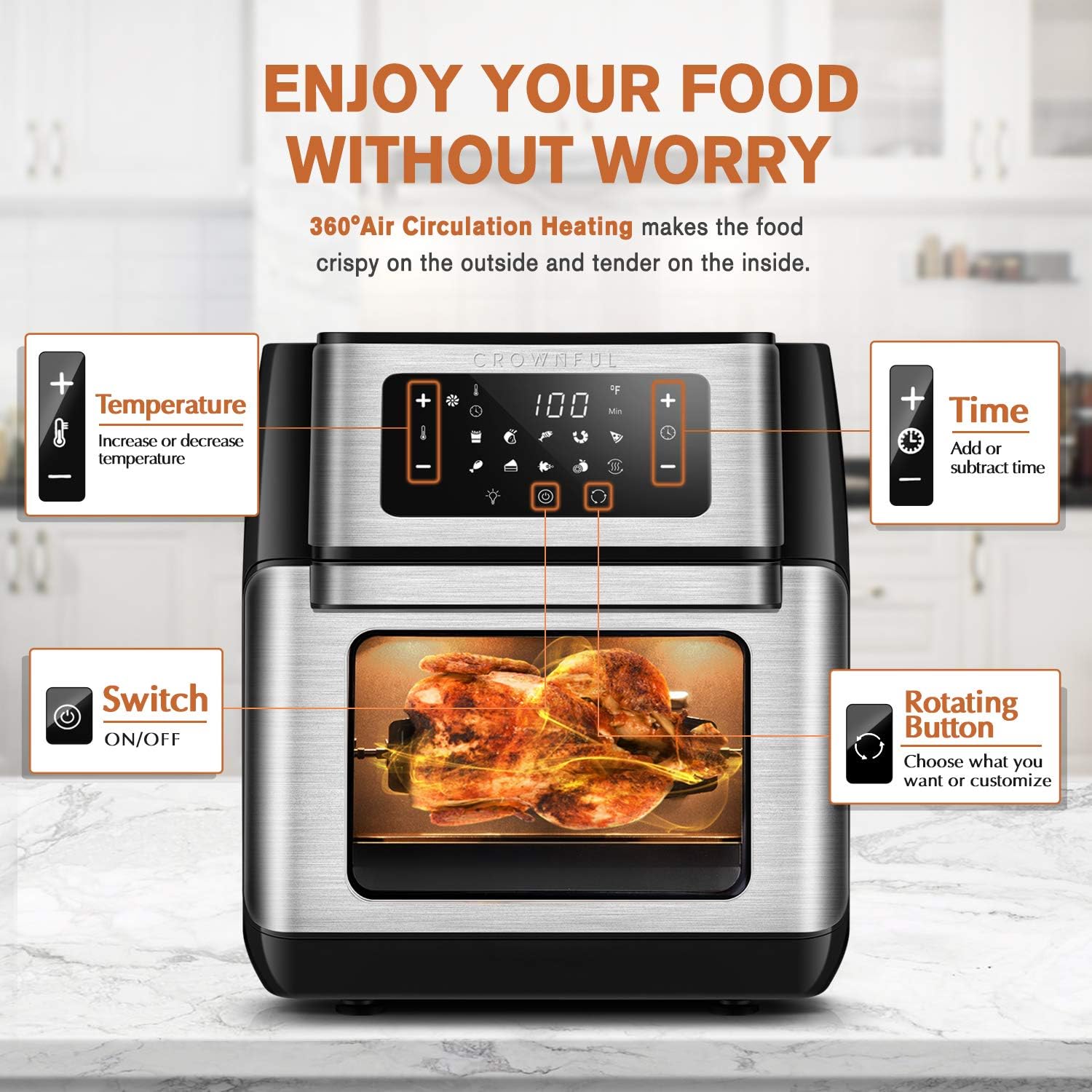 10.6 Quart 10-in-1 Air Fryer Toaster Oven with Rotisserie and Dehydrator S987