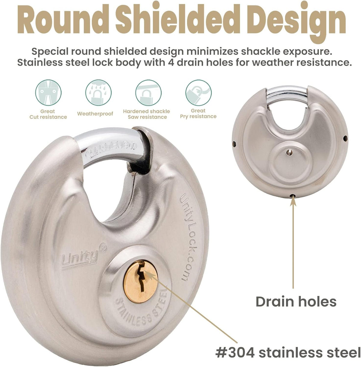 Stainless Steel Disc Padlock, 2-3/4" (70mm), Pack of 2 V6482