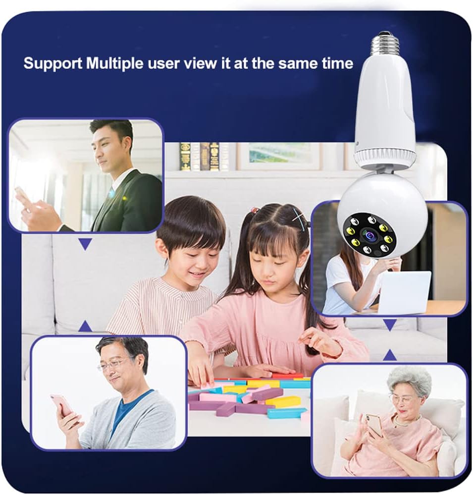 2MP 1080P Wireless Lightbulb Powered PTZ Security Camera with E27 Bulb Connector, Pack of 2 D5244