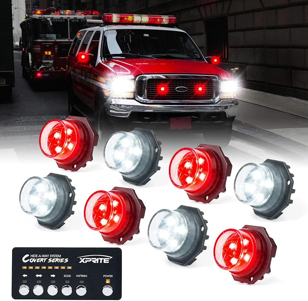 White Amber LED Strobe Lights Kit, Surface Mount Flashing Hazard Warning Light - 8 PCS T74313
