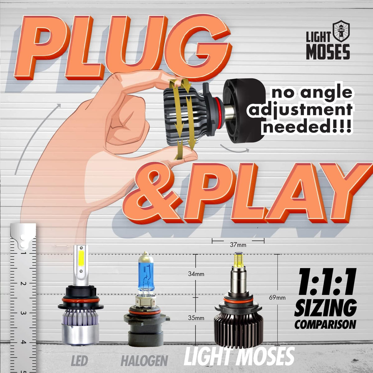 HB3 LED Headlight Bulbs 6,000K Sky White 12,000lm 90W High Low beam Pack of 2 U255