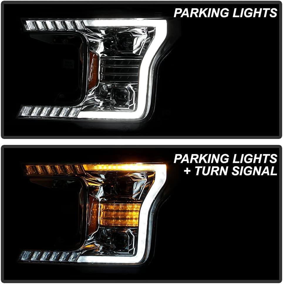 Chrome LED Tube Projector Headlights Set Left+Right H715