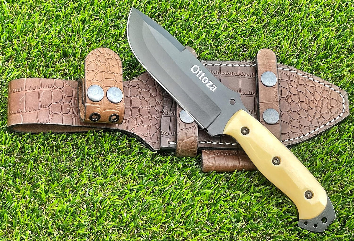 1095 Carbon Steel Bushcraft Knife with Bone Handle and Sheath T524467