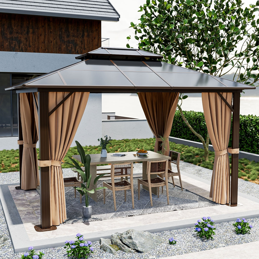 10'x12' Hardtop Gazebo with Double Roof Brown T785