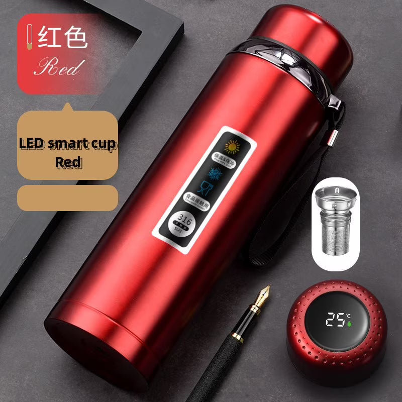 316 Stainless Steel Thermos Bottle LED Temperature Display Vacuum Flask With Tea Separation Filter Leakage-proof Cup 1.0L Y179