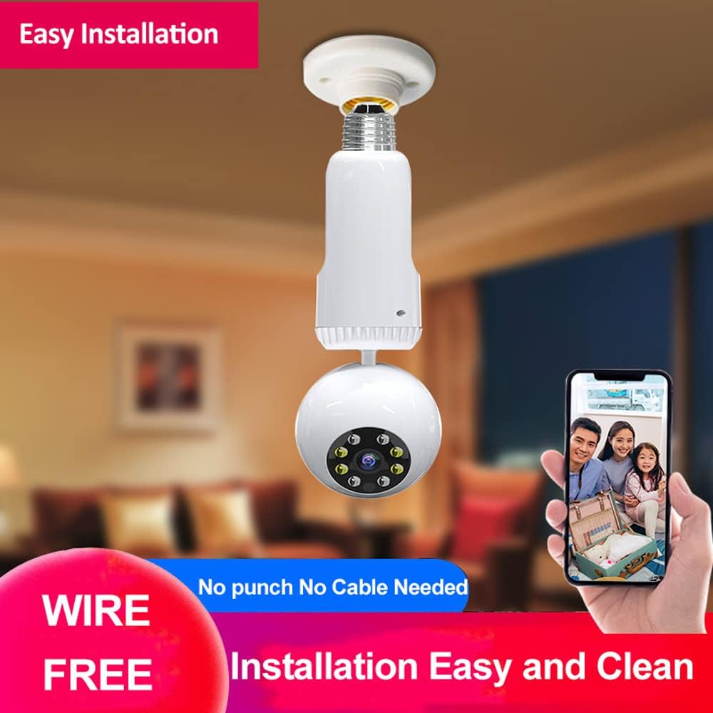 2MP 1080P Wireless Lightbulb Powered PTZ Security Camera with E27 Bulb Connector, Pack of 2 D5244