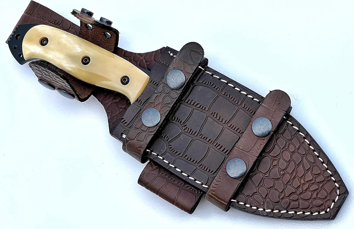 1095 Carbon Steel Bushcraft Knife with Bone Handle and Sheath T524467