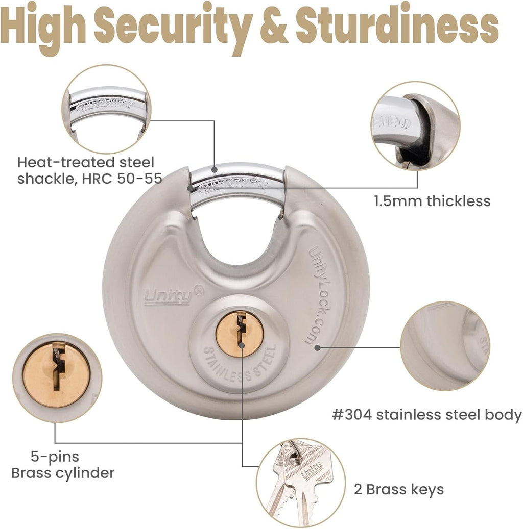 Stainless Steel Disc Padlock, 2-3/4" (70mm), Pack of 2 V6482