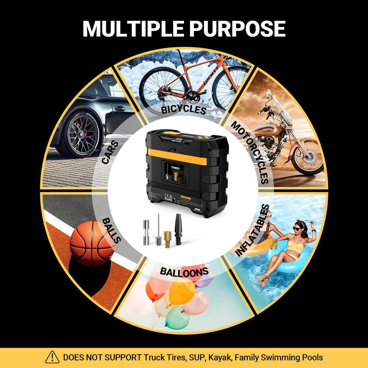 Yellow 2Pcs Portable Car Tire Inflator Air Compressor I64361