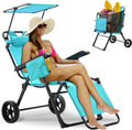 2 in 1 Foldable Chaise Lounge Chair with Wagon Cart and Wheels O64274