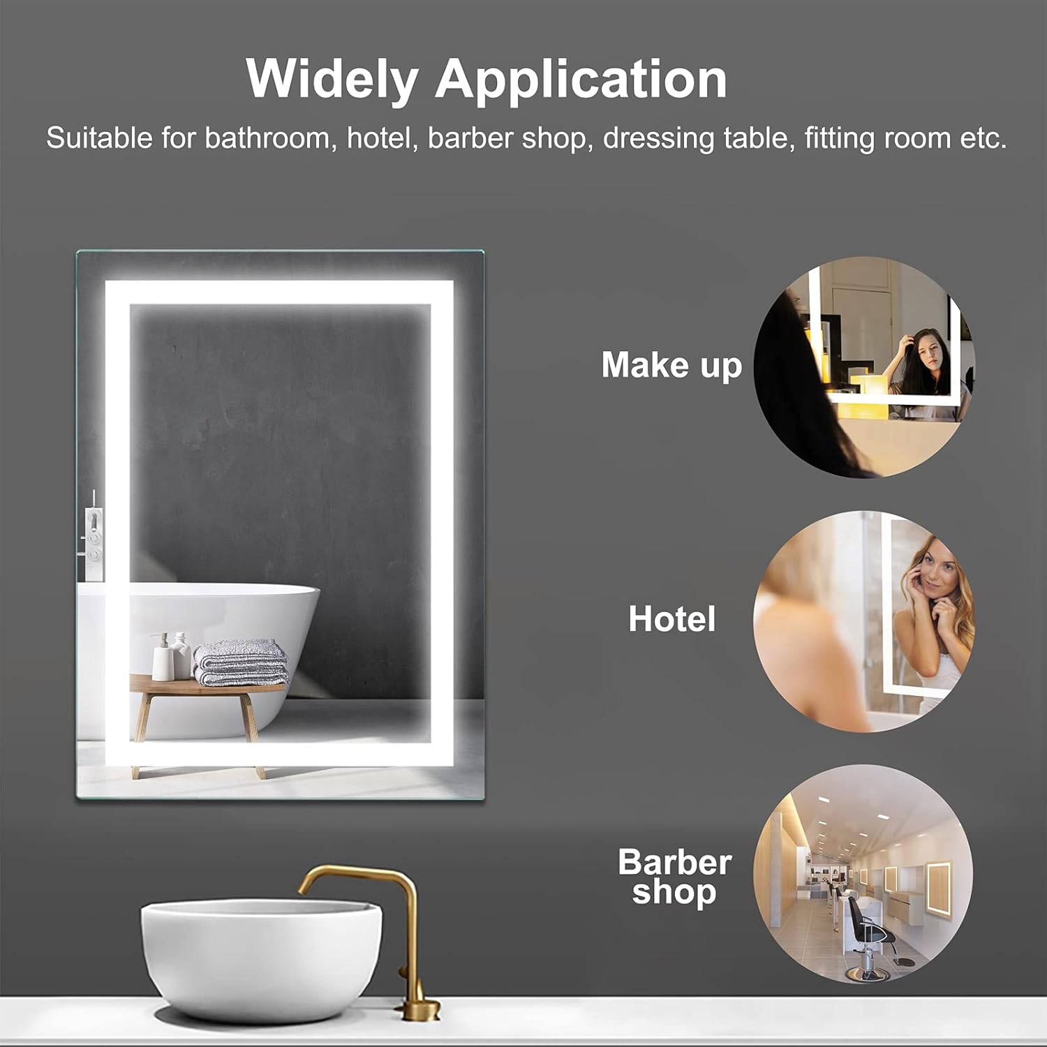 Wall Mounted LED Bathroom Mirror with Anti-Fog N158804