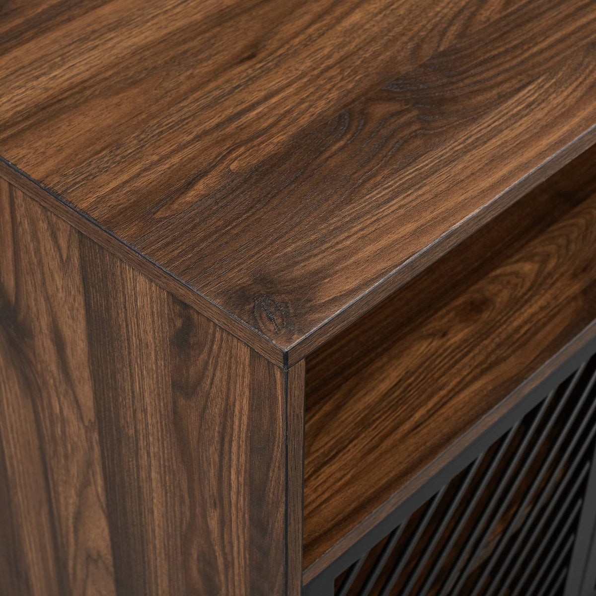 Industrial Metal Door Accent Cabinet Dark Walnut D24493