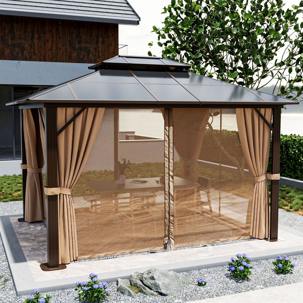 10'x12' Hardtop Gazebo with Double Roof Brown T785
