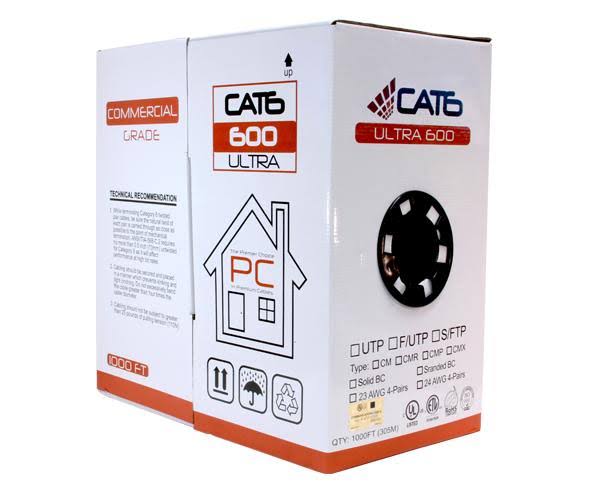 Cat6 Unshielded Bulk Ethernet Cable, Riser CMR, UTP, Solid 24 AWG Yellow A254