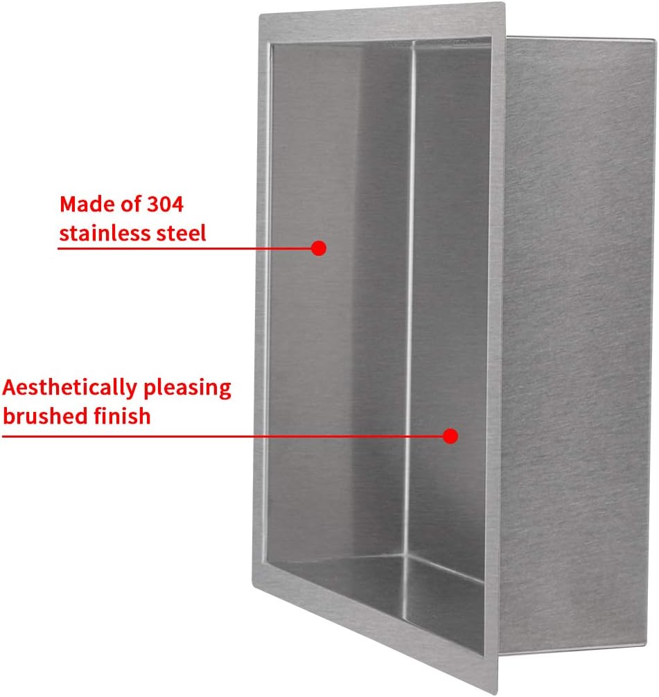12×12 Brushed Stainless Steel Recessed Shower Caddy O649851