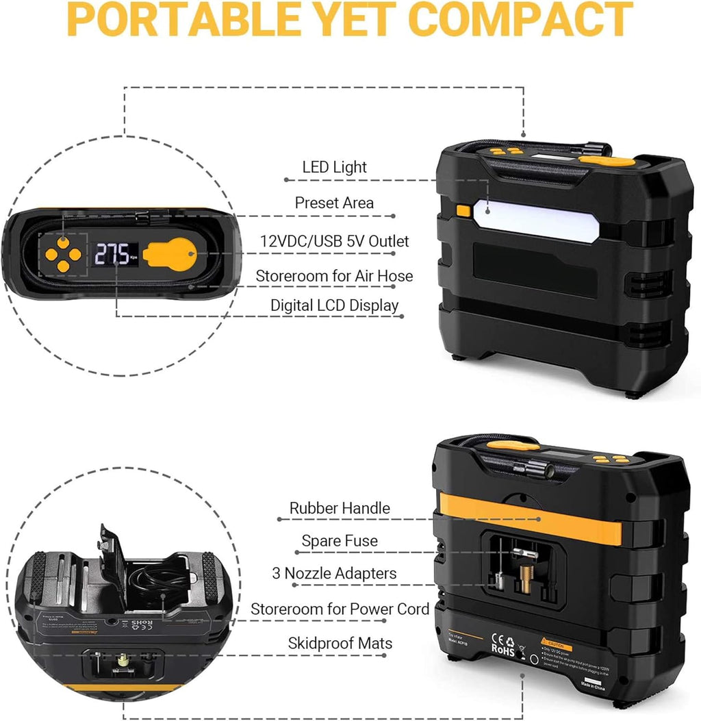 Yellow 2Pcs Portable Car Tire Inflator Air Compressor I64361
