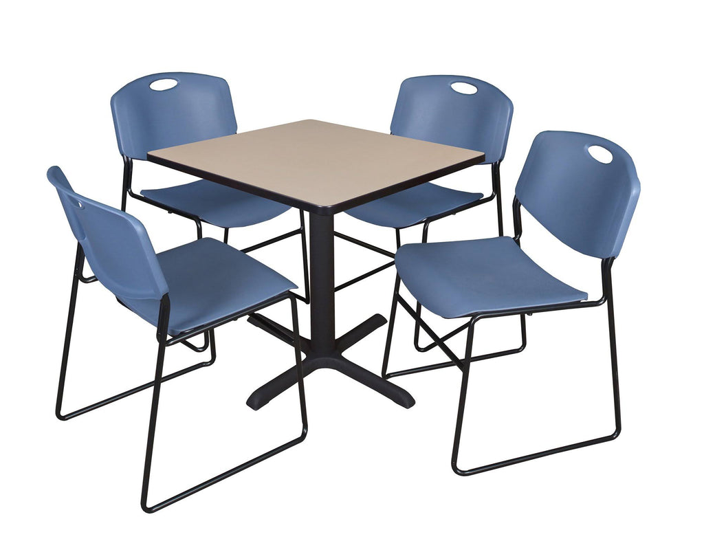 Mahogany Square Breakroom Table with 4 Grey Stack Chairs A836689