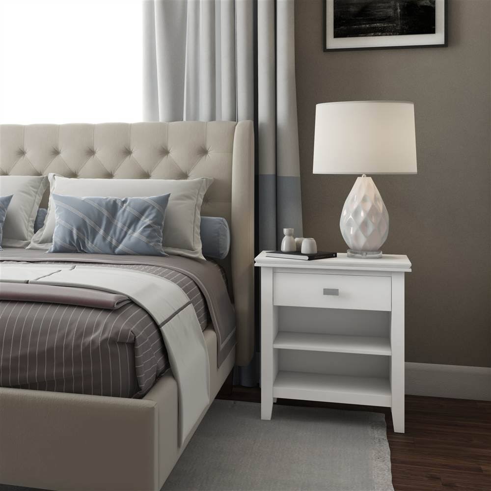 White Solid Wood Bedside Table V134
