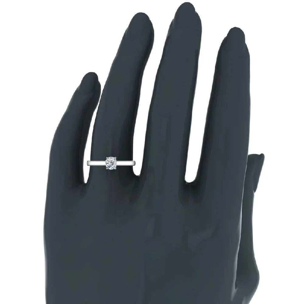 Cushion Solitaire 4-Prong 0.75 Carat 18K White Gold Engagement Ring Q6086