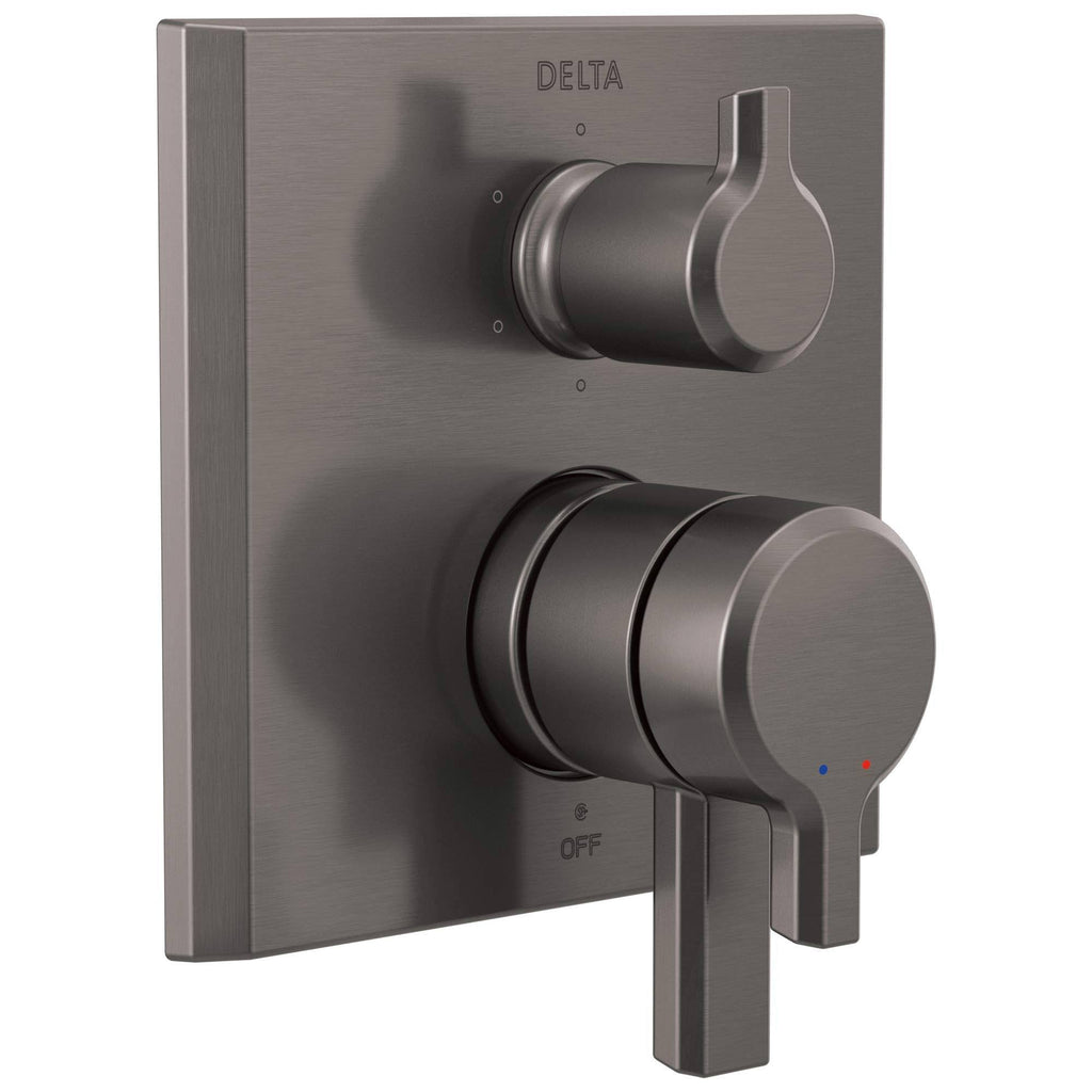 2-Handle Valve Trim with 6-Setting Diverter, Black Stainless Y892