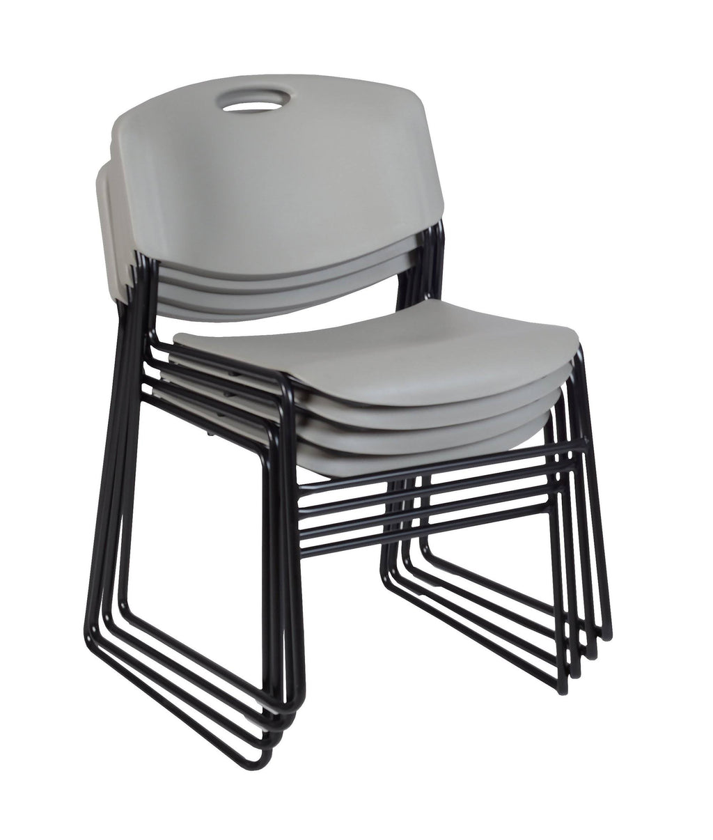Mahogany Square Breakroom Table with 4 Grey Stack Chairs A836689