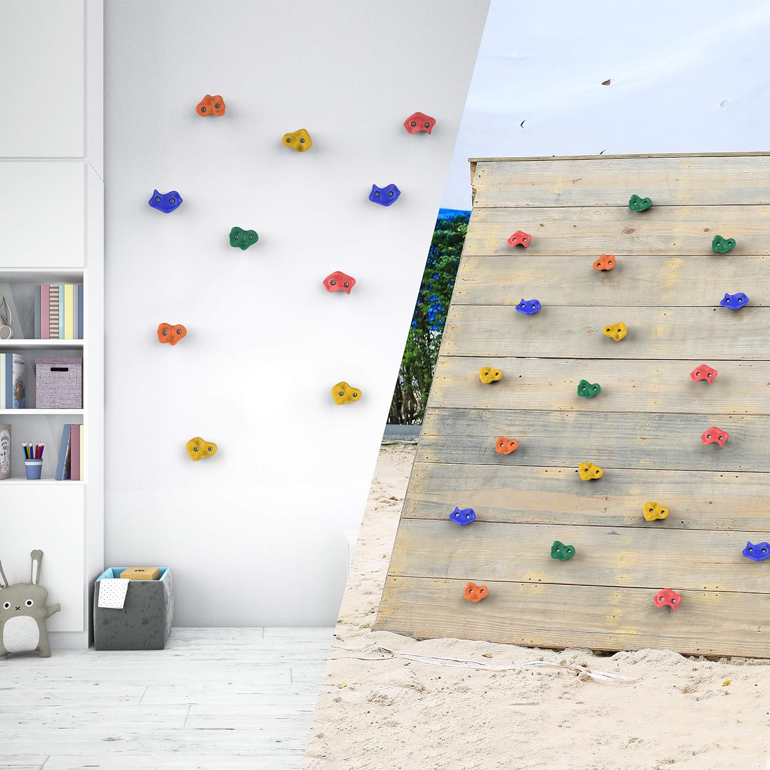 25 Pc Rock Climbing Holds with 8ft Knotted Rope and Carry Bag R45724